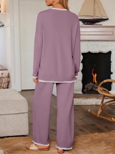 LILLUSORY Women's 2-Piece Fall Knit Sweater Lounge Set - Medium Dusty Mauve