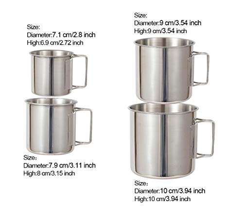 Stainless Steel Camping Mug Set with Folding Handle - 4 Piece Backpacking Cup Kit
