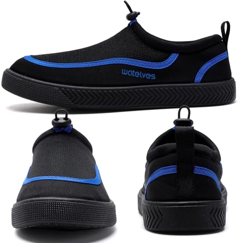 Water Shoes for Men and Women - Quick-Dry Aqua Sneakers with Drainage Holes - Lightweight Non-Slip Outdoor Water Sports - 11.5 Women / 9.5 Men Black Blue
