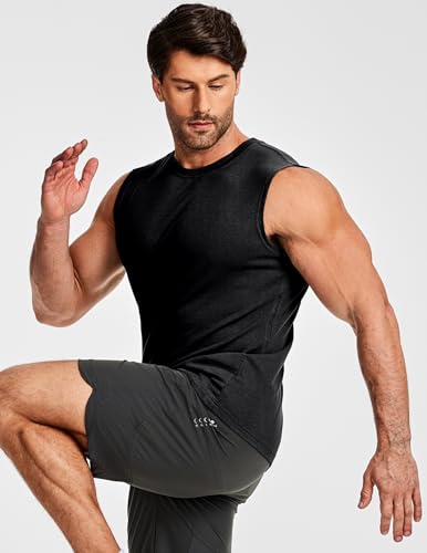 Men's Sleeveless Ribbed Tank Top Large Black Workout Muscle Fit Gym T-Shirt