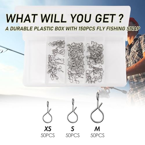 150-Pack Stainless Steel Fly Fishing Snaps - 3 Sizes Quick Change Lure Clips with Variation XS S M