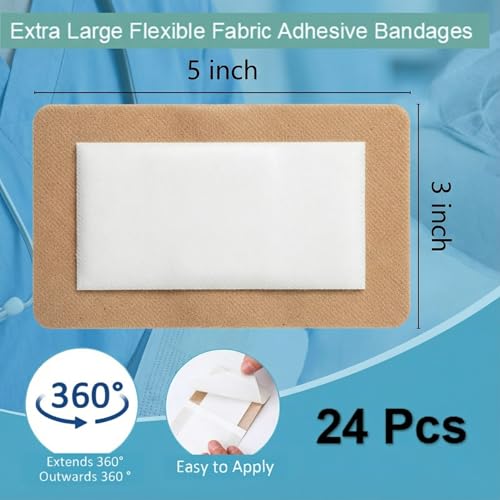Extra Large Flexible Adhesive Bandages 5 x 3 Inches Rectangular - 24 Pack