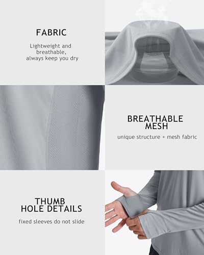 Men's UPF 50+ Sun Hoodie with Face Mask - Large Gray Outdoor Sun Protection Shirt