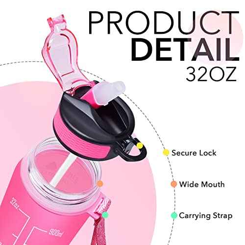 Hyeta 32 oz Water Bottles with Times to Drink and Straw, Motivational Water Bottle with Time Marker, Leakproof, Drinking Sports Water Bottle for Fitness, Gym and Outdoor