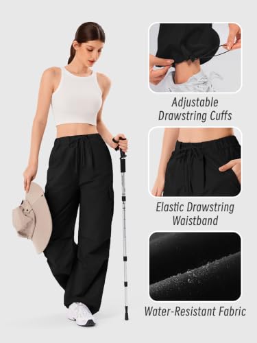 Women’s Parachute Cargo Pants for Casual Travel Hiking - Medium / Blk001