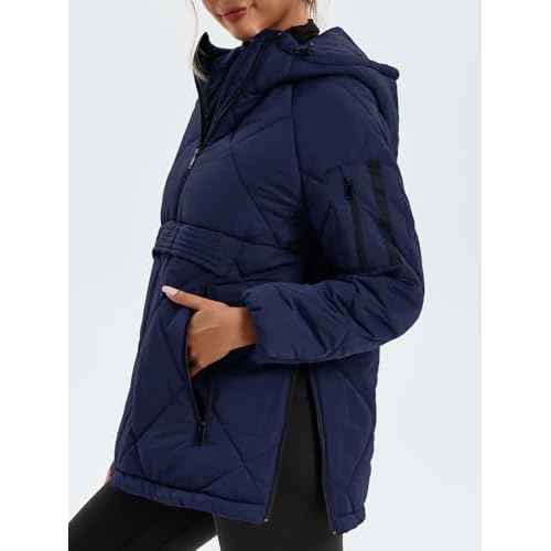 Cicy Bell Women's Quilted Puffer Pullover Jackets Oversized Half Zip Puffy Hooded Outerwear Warm Winter Coats