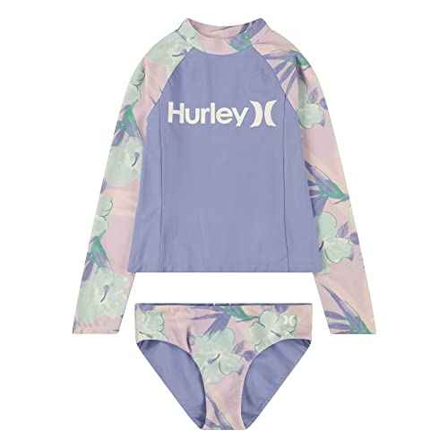 Hurley Girls Long Sleeve Rash Guard 2-Piece Swimsuit