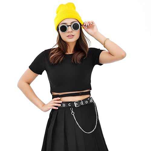 Vintage Steampunk Goggles Glasses with Yellow Beanie Hat, Halloween Costume Accessories for Adult, Halloween Cosplay Party Set