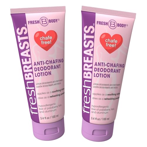 Fresh Breasts Anti-Chafing Deodorant Lotion 3.4oz Pack of 2 – Soothing Body Powder for Women
