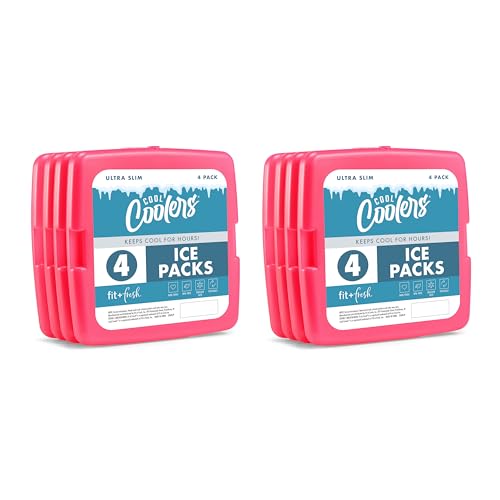 Pink Slim Ice Packs for Lunch Boxes & Coolers - 8 Pack Reusable Freezer Ice Sheets