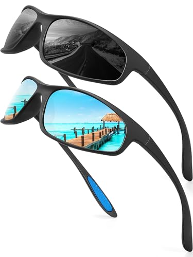 Men's Polarized Sports Sunglasses UV Protection - Black, Ice Blue & Multicolor A02