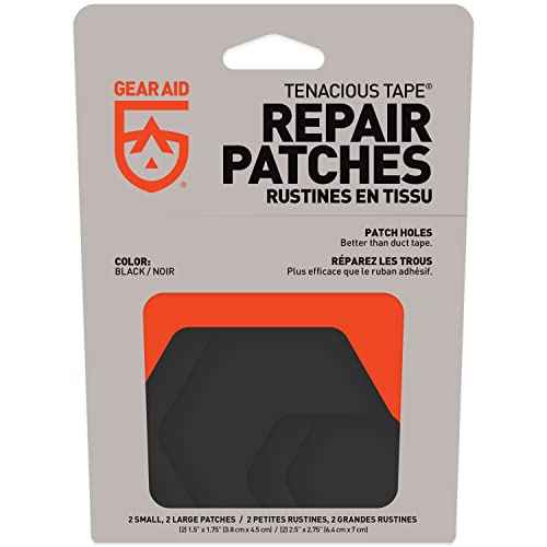 GEAR AID Tenacious Tape Hex ? 2.5¡± & 1.5¡± Repair Patches (4 Patches: Two 2.5¡± & Two 1.5¡±, Black) ? Peel-and-Stick Outdoor Nylon Fabric to Fix Holes and Burns in Down Jackets, Rain Gear and Tents