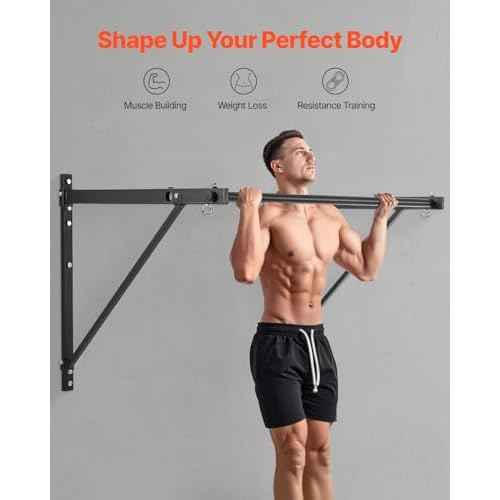 VEVOR Pull Up Bar, 50 in Width Wall Mounted Pull Ups, Adjustable Depth 22" or 30" from Wall, Heavy Duty Steel Upper Body Workout Bars, 440 lbs Weight Capacity Chin Up Training Station, for Home Gym