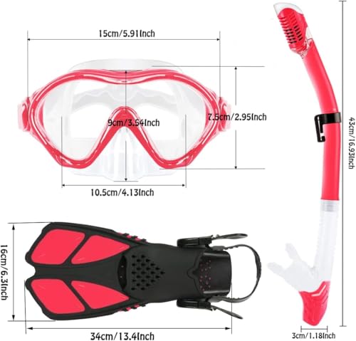 Kids Snorkel Mask Fins Set with Diving Mask, Adjustable Snorkel & Mesh Bag - Light Pink