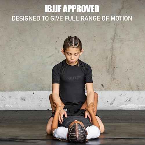 Elite Sports Kids Jiu Jitsu BJJ Rash Guard, Short Half Sleeve Compression Shirt for Youth Boys Girls Sports Nogi Training