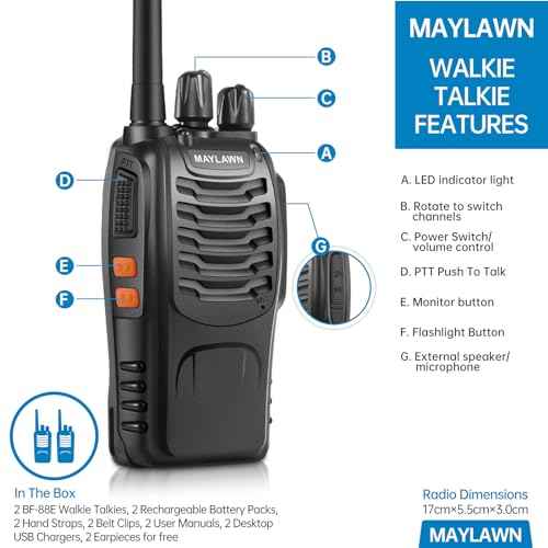 Walkie Talkies Pack of 2, Walkie Talkies Long Range for Adults with Rechargeable Batteries, Two Way Radios with LED Light Earpieces and Chargers, 16 Channels, Supports VOX Function