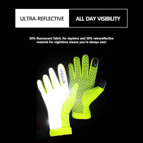 ReflecToes Reflective Winter Running Gloves - Touch Screen Compatible Warm Gloves -Thermal Fleece - Cold Weather Hi Vis Safety for Night Runs