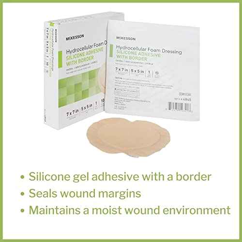 McKesson Hydrocellular Foam Dressings, Sterile, Silicone Adhesive with Border, Dimension 7 in x 7 in, Pad 5 in x 5 in, 10 Count, 1 Pack