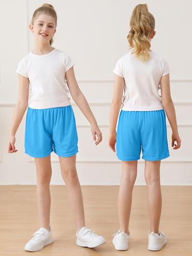 Resinta Girls Athletic Mesh Shorts - 4 Pack, Black, Gray, Blue, Pink, Age 8-10 Years