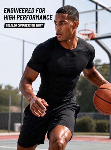 Men's Compression Short Sleeve Workout T-Shirts Baselayer 6 Pack - Black and White, Small
