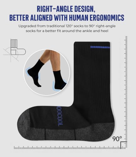 Men's Athletic Mid Crew Socks 6 Pairs - Moisture Wicking, Large / Black