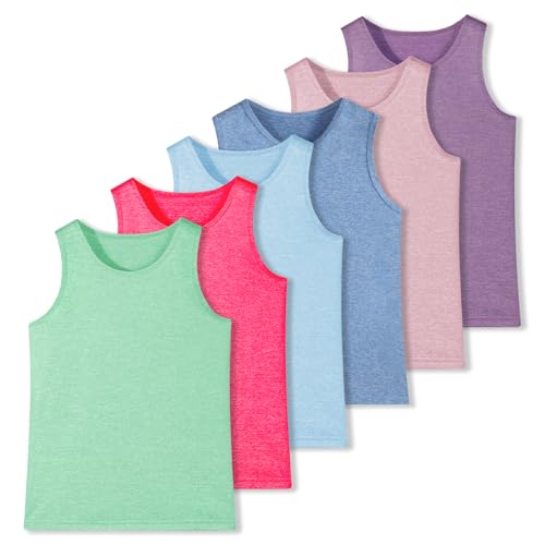 Kids Athletic Sleeveless Tank Tops 6-Pack for Girls Age 4-16Y - Lavender & Bright Colors