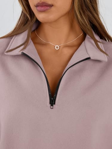 Medium Dark Pink Oversized Quarter Zip Fleece Sweatshirt for Women