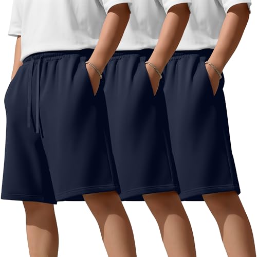 Boys' Athletic Shorts 3 Pack - Navy Blue, Size 14-16 Years, Sportswear