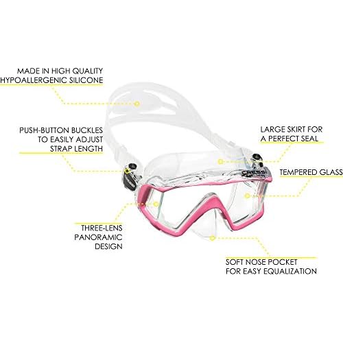 Cressi Panoramic Wide View Mask & Dry Snorkel Kit for Snorkeling, Scuba Diving - Pano 3 & Supernova Dry: Designed in Italy