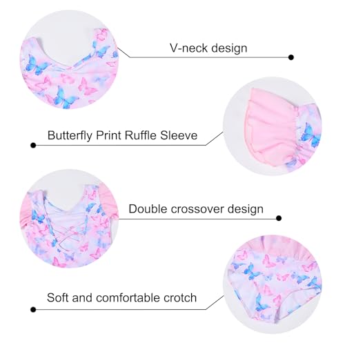 DIPUG Girls Ballet Leotard with Butterfly Design - Pink, Yarn Sleeve, 6-8 Years