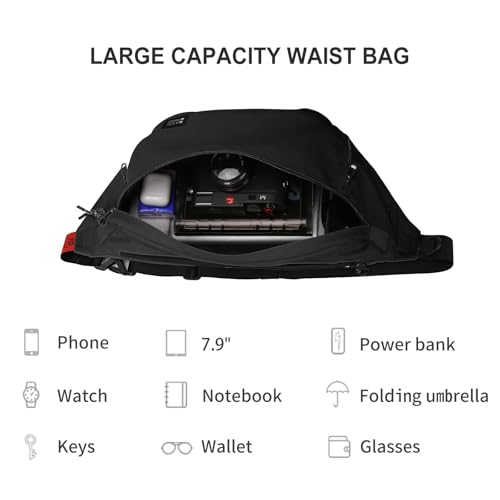 Large Crossbody Fanny Pack for Women Men with 5 Zipper Pockets - Black
