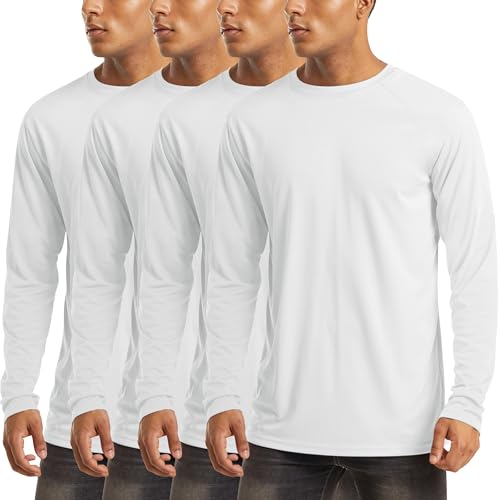 Men's Sun Protection Long Sleeve UPF 50+ T-Shirt - XL White Pack of 4