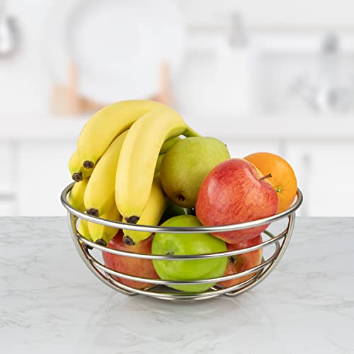 Euro Satin Nickel Fruit Bowl - Open Wire Design for Kitchen Countertop