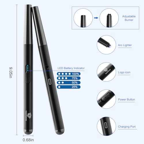 Electric Dual Arc Lighter,Type C Rechargeable Windproof Electric Lighter with LED Battery Display,Strong Plasma Arc for BBQ Candle Gas Stove (Black)