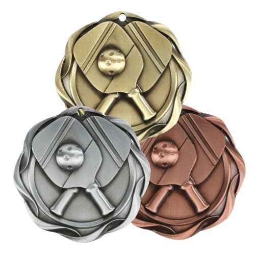 Decade Awards Pickleball Fusion Medal- Gold | Pickle Ball Medal with Stars & Stripes Ribbon - 3 Inch Wide (Gold-SSNB)
