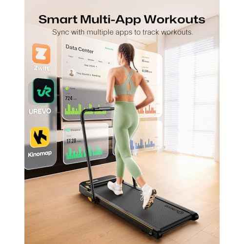 UREVO Strol 2E Smart 2-in-1 Folding Treadmill, Compact Walking Pad with Safety Handle, Plug and Play, Dual LED Display, Workout APP, Walking or Running for Home Office, Remote Included