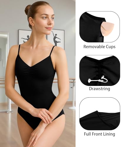 Women's Ballet Leotard with Drawstring Camisole - Small Black Dancewear