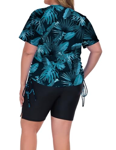 Plus Size Women's Rash Guard Swimsuit Set - Built-in Bra, 2 Piece