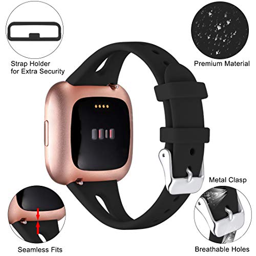 Large Black Silicone Fitbit Versa 2 Bands for Women Men - Comfortable & Durable