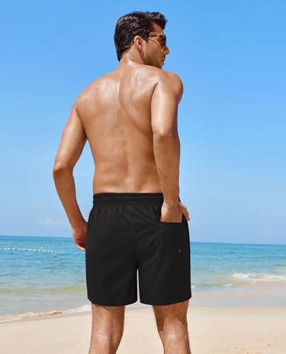 Gleeease 5 Inch Men's Swim Trunks with Compression Liner - X-Large Solid Black