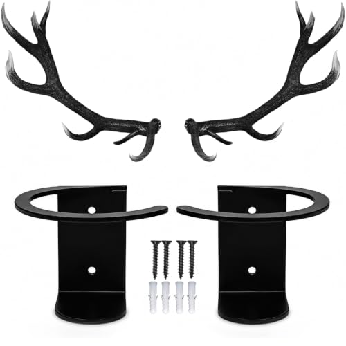 Black Deer Antler Wall Mounting Kit 2 Pack for Elk Moose Trophy Display