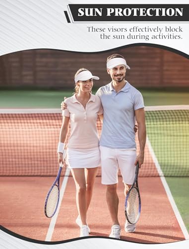 White Sun Visor Hats Pack of 12 Adjustable UV Protection Caps for Men Women