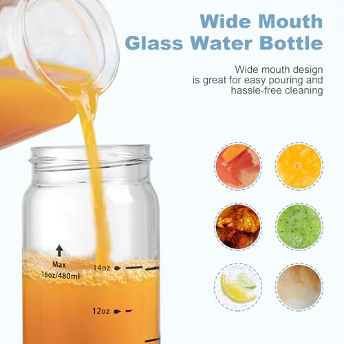 Clear 16oz Glass Juice Bottles - Pack of 4 with Stainless Steel Lids, BPA-Free