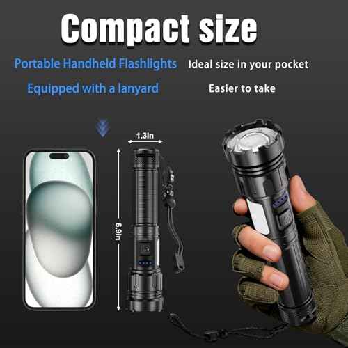 Led Flashlight Super Bright Flashlights Rechargeable High Lumens Torch 5 Modes Zoomable Waterproof for Camping Kids Adults Outdoor Hiking Emergency (L377-1pack)