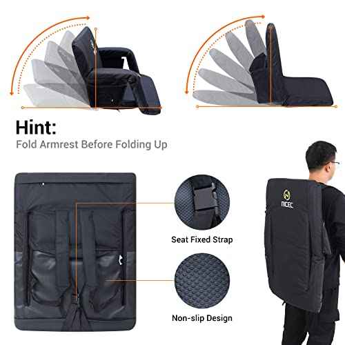 Nice C Heated Massage Stadium Seats, Floor Chair, Bleacher Seats, Reclining Waterproof Cushion, Foldable, Thick Padding, with Shoulder Straps & Side Pockets