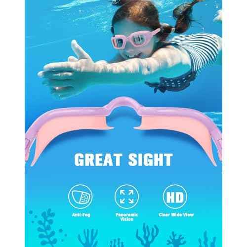 Kids Swim Goggles with Silicone Swim Cap, Swimming Goggles Cap Set for Kids 6-14, Anti-Fog Anti-UV for Boys Girls