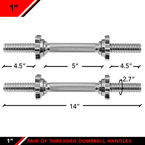 1 Inch Threaded Dumbbell Handles Set of 2 with Star Collars - Fits Standard Plates