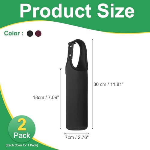 Neoprene Water Bottle Sleeves 2 Pack with Handle - Black/Dark Red