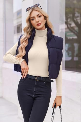 Ekouaer Women's Turtleneck Top - Winter Ribbed Long Sleeve Shirt Medium Beige