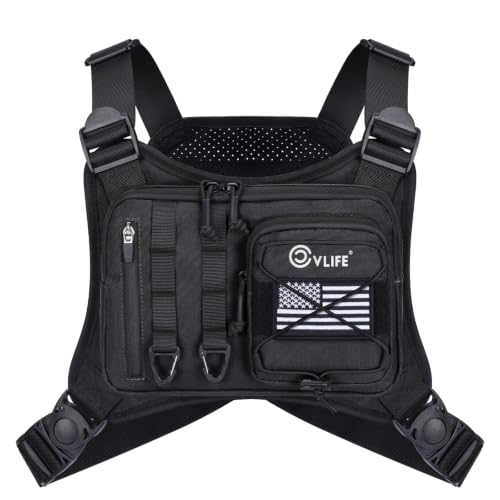 CVLIFE Chest Bag for Men Black Outdoor Running Vest with Gear Holster